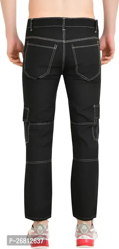 Stylish Cotton Blend Black Solid Mid Rise Jeans For Men-thumb2