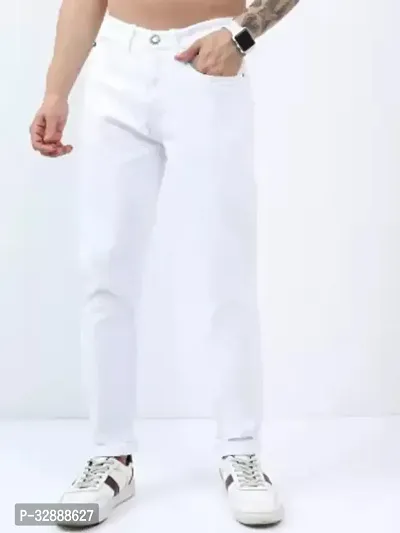 Stylish White Denim Mid-Rise Jeans For Men-thumb0