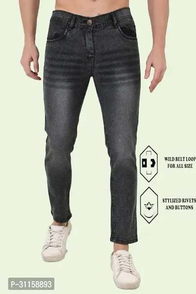 Stylish Black Cotton Blend Mid-Rise Jeans For Men-thumb0