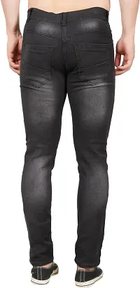 Classic Dark Grey Cotton Blend Solid Jeans For Men-thumb1