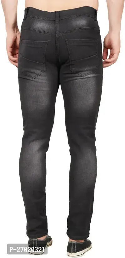 Classic Dark Grey Cotton Blend Solid Jeans For Men-thumb3