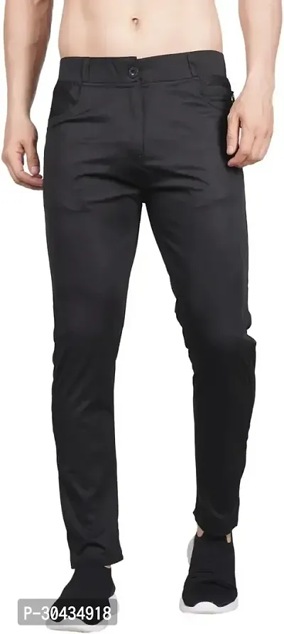 Stylish Black Polyester Spandex Solid Track Pant For Men-thumb0