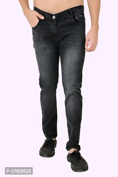 Classic Dark Grey Cotton Blend Solid Jeans For Men