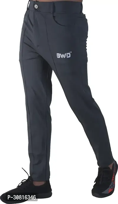 Stylish Grey Lycra Blend Regular Track Pants for Men