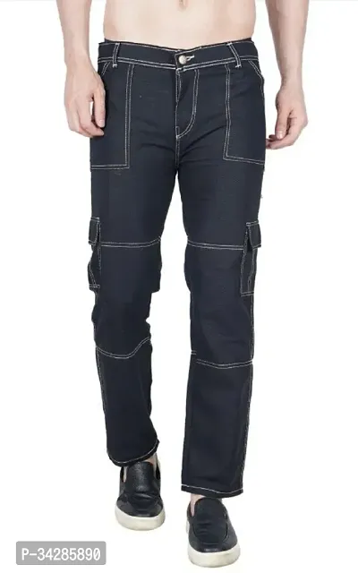 Stylish Black Denim Solid Mid-Rise Jeans For Men-thumb0