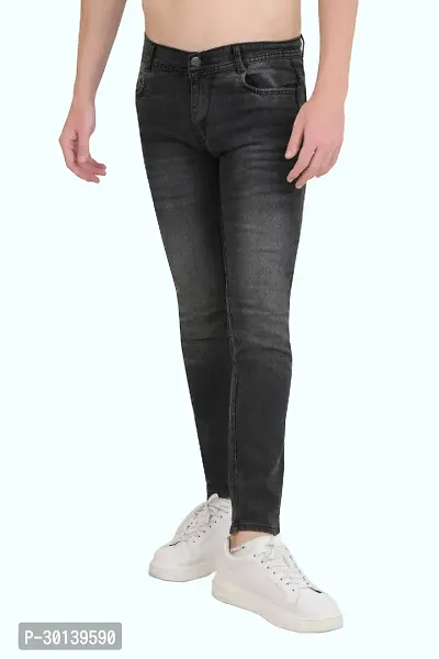 Stylish Black Denim Faded Mid-Rise Jeans For Men-thumb0