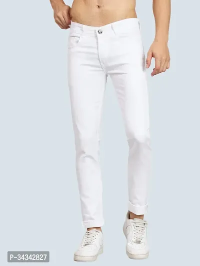 Elegant White Denim Solid Jeans For Men And Boys-thumb0