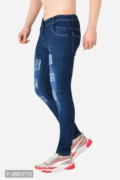 Stylish Cotton Blend Navy Blue Solid Mid Rise Jeans For Men-thumb0