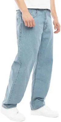 Elegant Light Blue Denim Solid Jeans For Men-thumb2