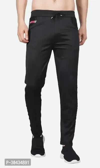 Stylish Black Polyester Spandex Solid Track Pant For Men-thumb0