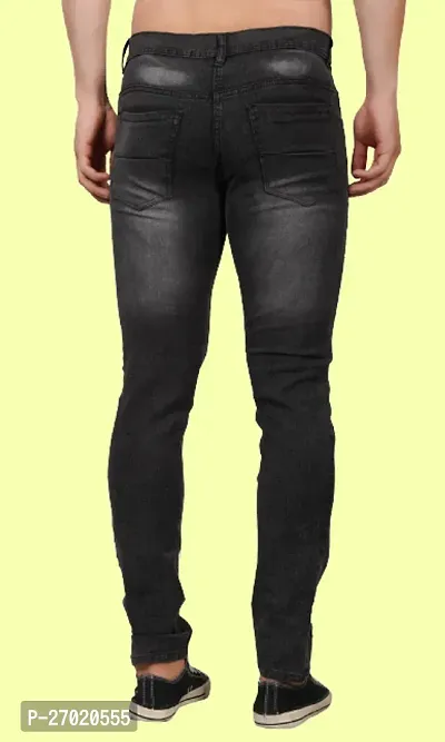 Classic Dark Grey Cotton Blend Solid Jeans For Men-thumb2