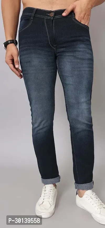 Stylish Blue Denim Faded Mid-Rise Jeans For Men-thumb0