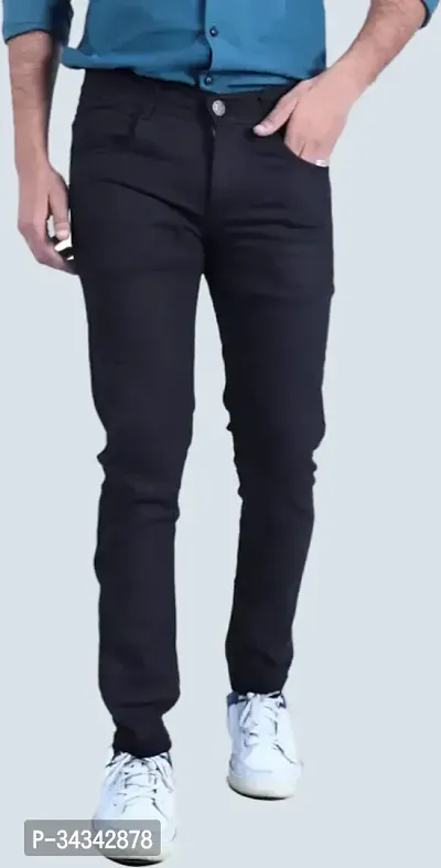 Elegant Black Denim Solid Jeans For Men And Boys-thumb0