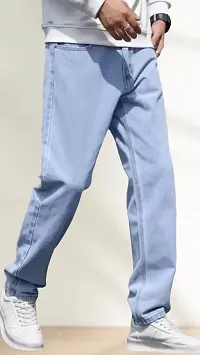 Elegant Light Blue Denim Solid Jeans For Men-thumb2