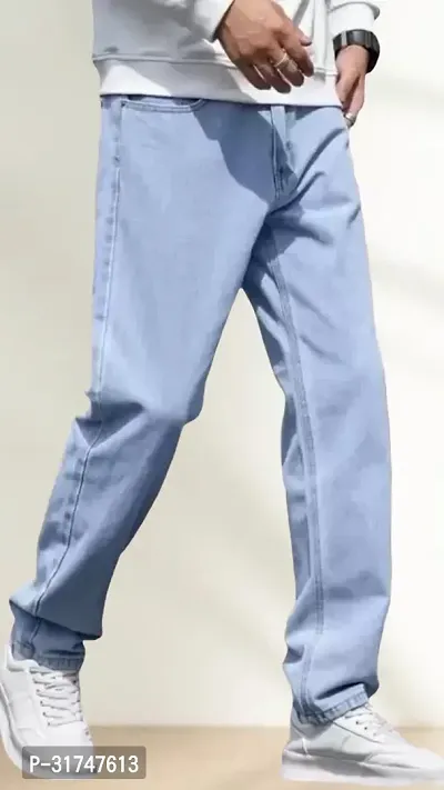 Elegant Light Blue Denim Solid Jeans For Men-thumb3