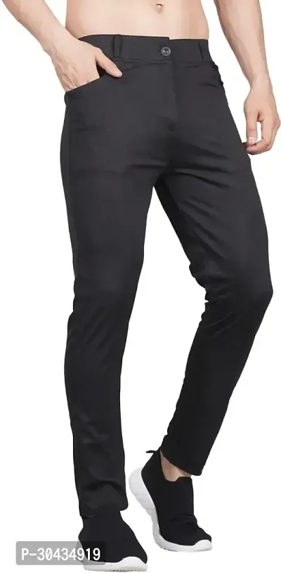 Stylish Black Polyester Spandex Solid Track Pant For Men-thumb0