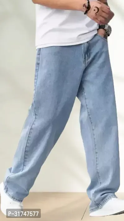 Elegant Light Blue Denim Solid Jeans For Men-thumb4