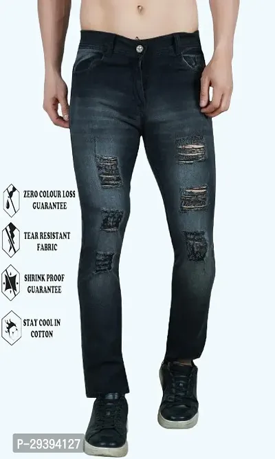 Stylish Black Distress Mid-Rise Jeans For Men-thumb0