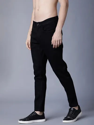 Comfortable Black Cotton Spandex Mid-Rise Jeans For Men