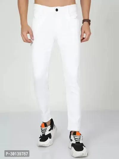 Stylish White Denim Solid Mid-Rise Jeans For Men-thumb0