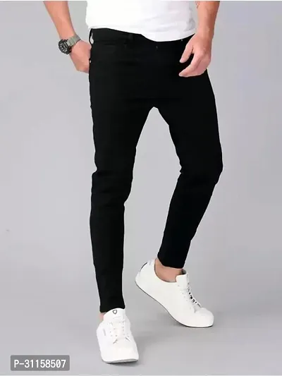 Stylish Black Denim Mid-Rise Jeans For Men-thumb0