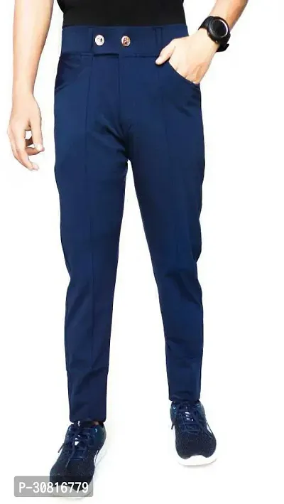 Linaria Stylish Blue Polyester Solid Regular Fit Trouser For Men-thumb0