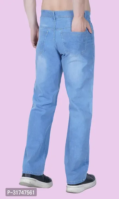 Elegant Light Blue Denim Solid Jeans For Men-thumb2