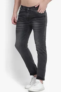 Stylish Black Denim Faded Mid-Rise Jeans For Men-thumb2