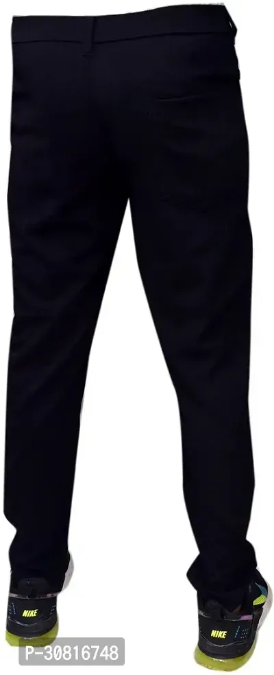 Linaria Stylish Black Cotton Blend Solid Regular Fit Trouser For Men-thumb2