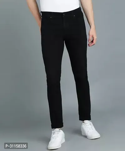 Stylish Black Cotton Lycra Blend Mid-Rise Jeans For Men