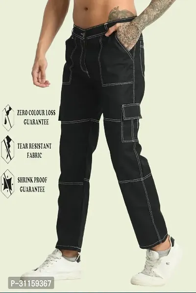 Stylish Black Cotton Blend Mid-Rise Jeans For Men