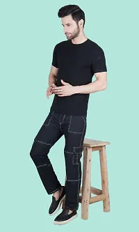 Stylish Black Denim Solid Mid-Rise Jeans For Men-thumb2