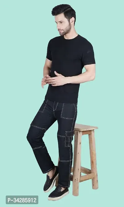 Stylish Black Denim Solid Mid-Rise Jeans For Men-thumb3