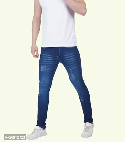 Stylish Cotton Blend Navy Blue Solid Mid Rise Jeans For Men