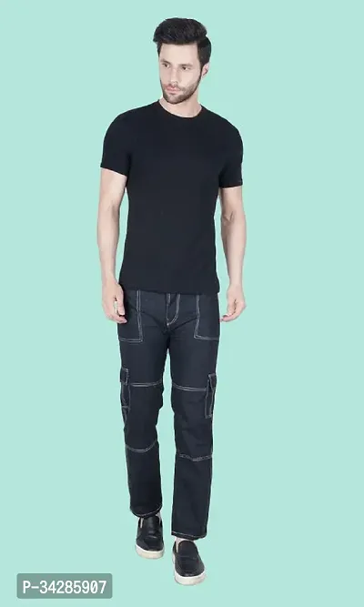 Stylish Black Denim Solid Mid-Rise Jeans For Men-thumb3