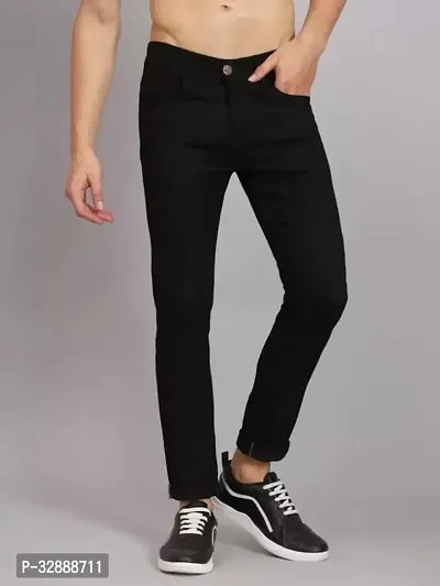 Stylish Black Denim Mid-Rise Jeans For Men-thumb0