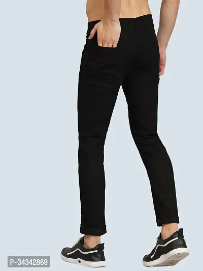 Elegant Black Denim Solid Jeans For Men And Boys-thumb2