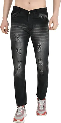 Stylish Grey Denim Distress Mid-Rise Jeans For Men-thumb2