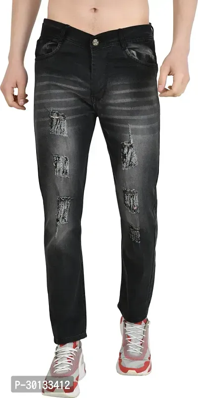 Stylish Grey Denim Distress Mid-Rise Jeans For Men-thumb3