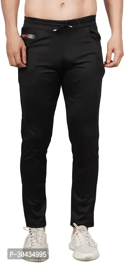 Stylish Black Polyester Spandex Solid Track Pant For Men-thumb0