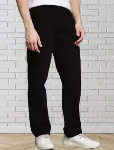 Trendy Cotton Blend Black Baggy Jeans For Men