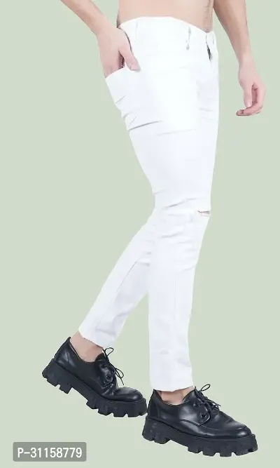 Stylish White Cotton Blend Mid-Rise Jeans For Men-thumb0