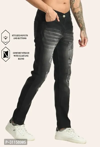 Stylish Black Cotton Blend Mid-Rise Jeans For Men