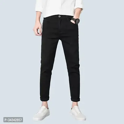 Elegant Black Denim Solid Jeans For Men And Boys-thumb0