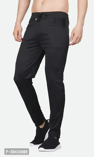 Stylish Black Polyester Spandex Solid Track Pant For Men-thumb0