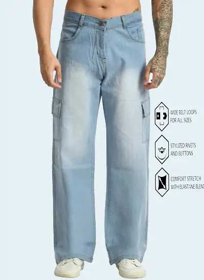 Stylish Blend Baggy Cargo Jeans For Men