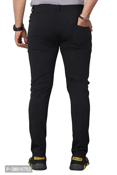 Linaria Stylish Black Lycra Blend Solid Regular Fit Trouser For Men-thumb2