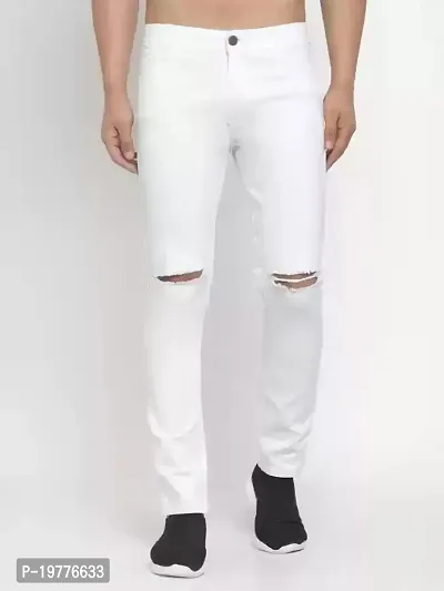 Reliable White Cotton Blend Mid-Rise Jeans For Men-thumb0