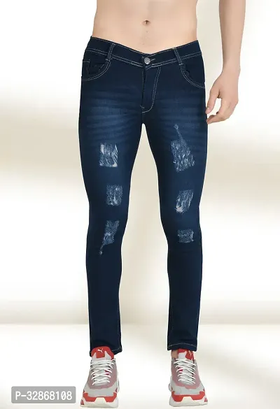 Stylish Denim Blue Solid Mid-Rise Jeans For Men-thumb0