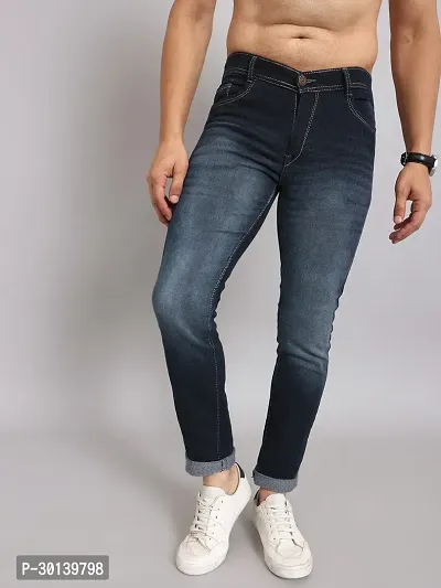 Stylish Black Denim Faded Mid-Rise Jeans For Men